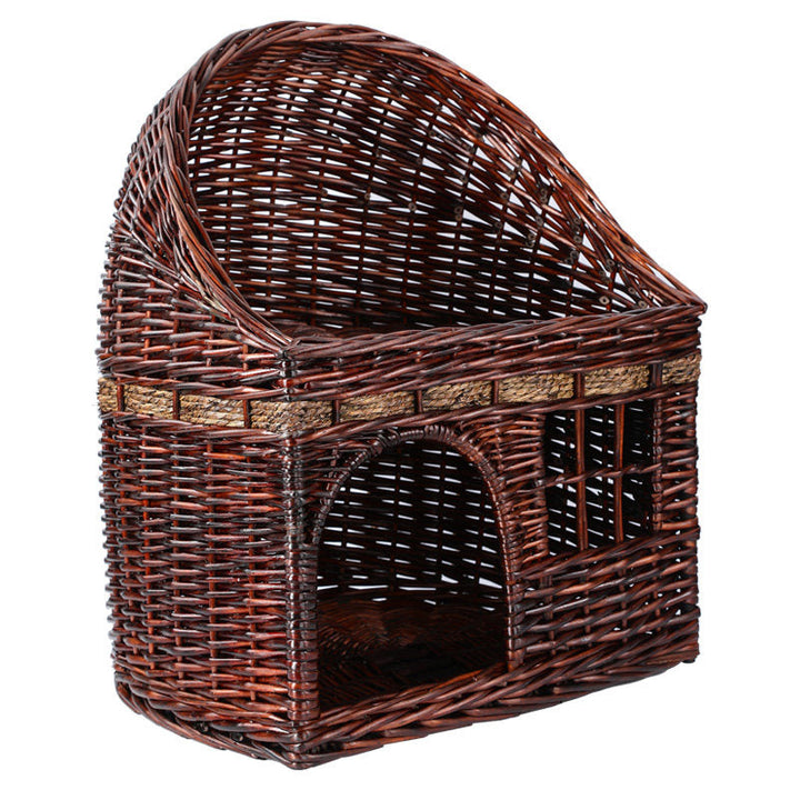 Traditional Farmhouse Half-Round Willow Hemp Rope Handwoven Cat Bed 2-Tier For Bedroom