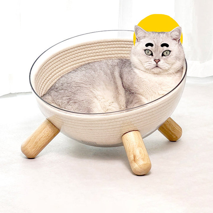 Contemporary Scandinavian Round Rubberwood PET Iron Clear Cat Bed For Bedroom