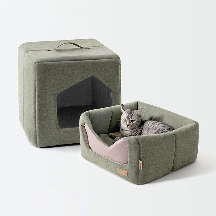 Contemporary Scandinavian Square Linen Fabric Sponge Cat Bed For Living Room