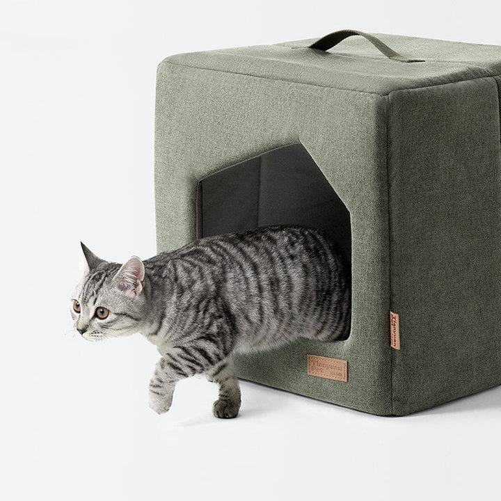 Contemporary Scandinavian Square Linen Fabric Sponge Cat Bed For Living Room