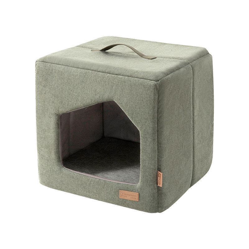 Contemporary Scandinavian Square Linen Fabric Sponge Cat Bed For Living Room