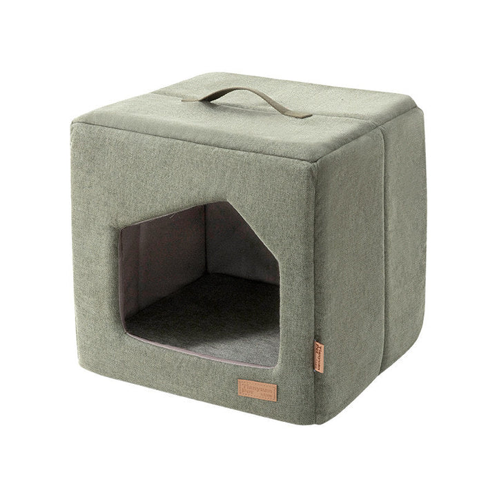 Contemporary Scandinavian Square Linen Fabric Sponge Cat Bed For Living Room
