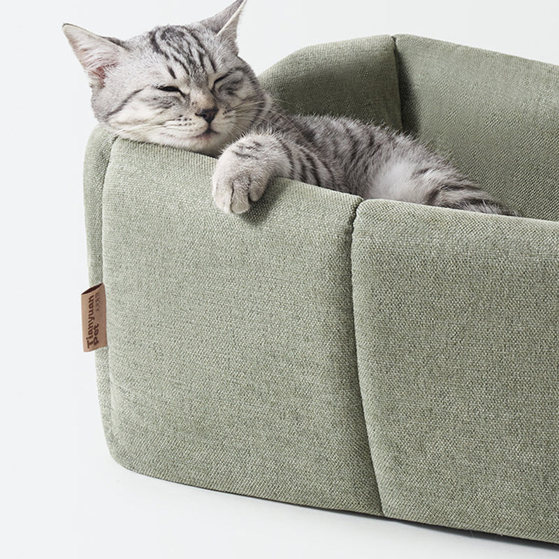 Contemporary Scandinavian Square Linen Fabric Sponge Cat Bed For Living Room