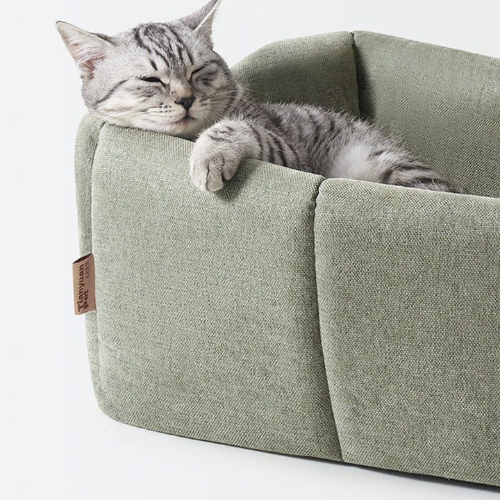 Contemporary Scandinavian Square Linen Fabric Sponge Cat Bed For Living Room