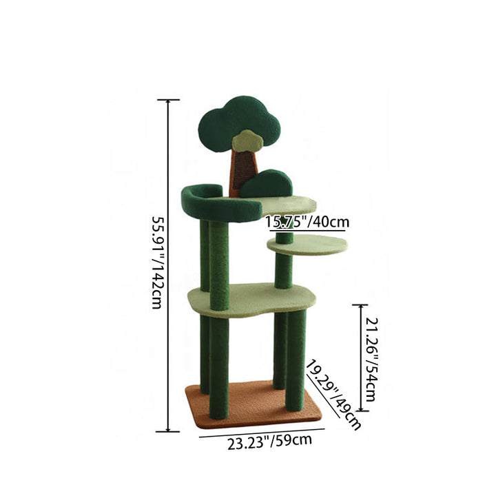 Contemporary Creative Rectangular Particleboard Cardboard Velvet Fabric Sisal Cat Tree 4-Tier For Living Room