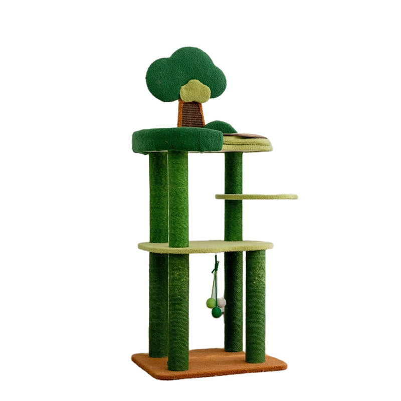 Contemporary Creative Rectangular Particleboard Cardboard Velvet Fabric Sisal Cat Tree 4-Tier For Living Room