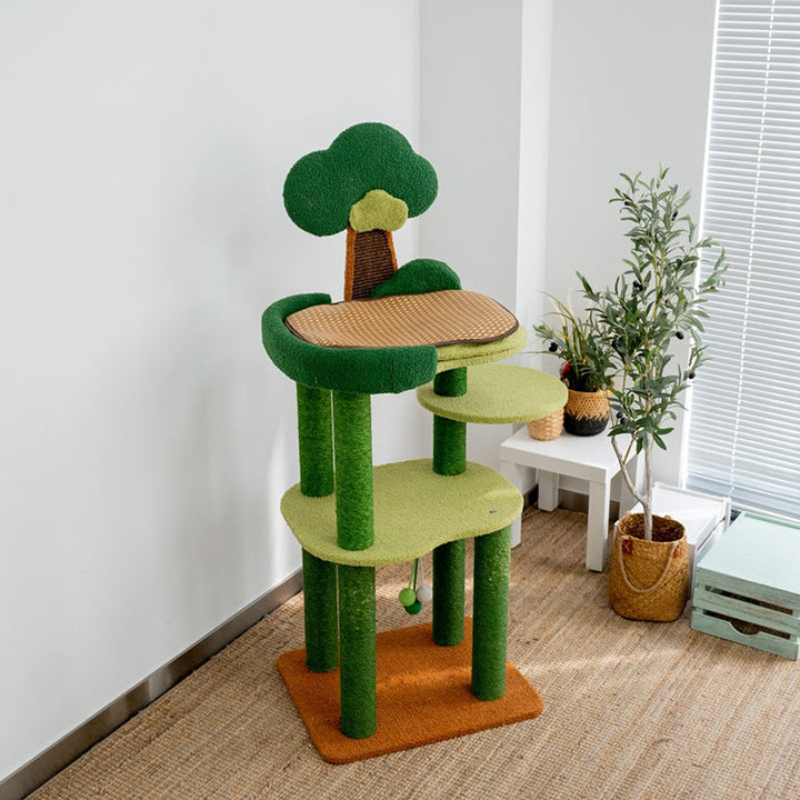 Contemporary Creative Rectangular Particleboard Cardboard Velvet Fabric Sisal Cat Tree 4-Tier For Living Room