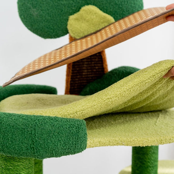 Contemporary Creative Rectangular Particleboard Cardboard Velvet Fabric Sisal Cat Tree 4-Tier For Living Room