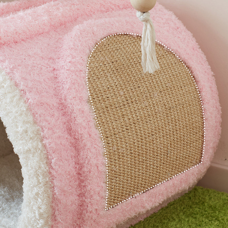 Contemporary Creative Round Multi-Layer Solid Wood Panel Natural Fruitwood Velvet Fabric Sisal Cat Tree 2-Tier For Living Room