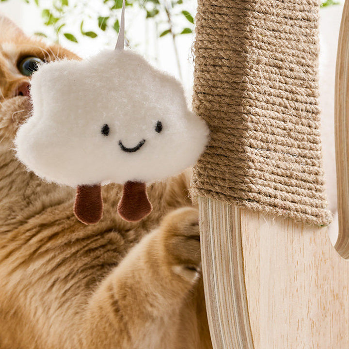 Contemporary Creative Round Multi-Layer Solid Wood Panel Medium-Density Fiberboard Sisal Hemp Rope Velvet Fabric Cat Tree 3-Tier For Living Room