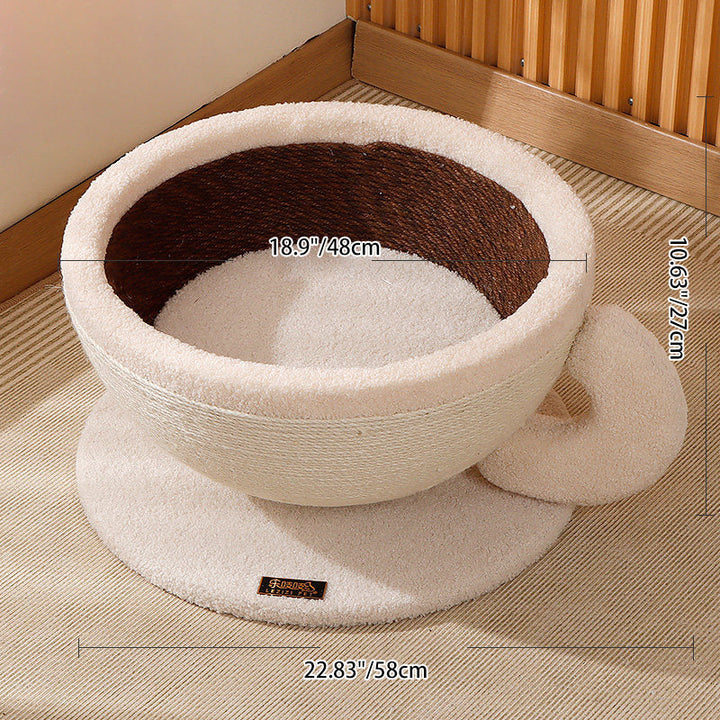 Contemporary Creative Round Medium-Density Fiberboard Velvet Fabric Sisal Coffee Cup Cat Bed For Bedroom