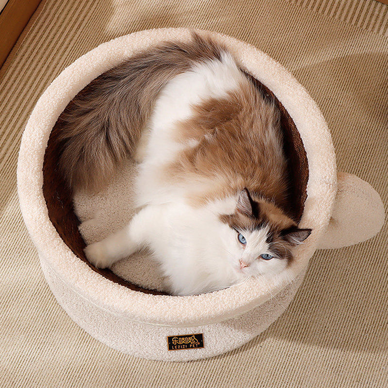Contemporary Creative Round Medium-Density Fiberboard Velvet Fabric Sisal Coffee Cup Cat Bed For Bedroom