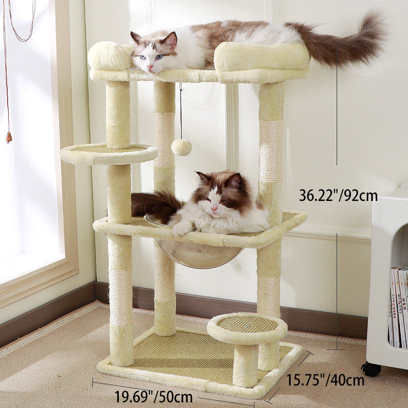 Contemporary Scandinavian Rectangular Particleboard Velvet Fabric Sisal Cat Tree 3-Perch For Bedroom
