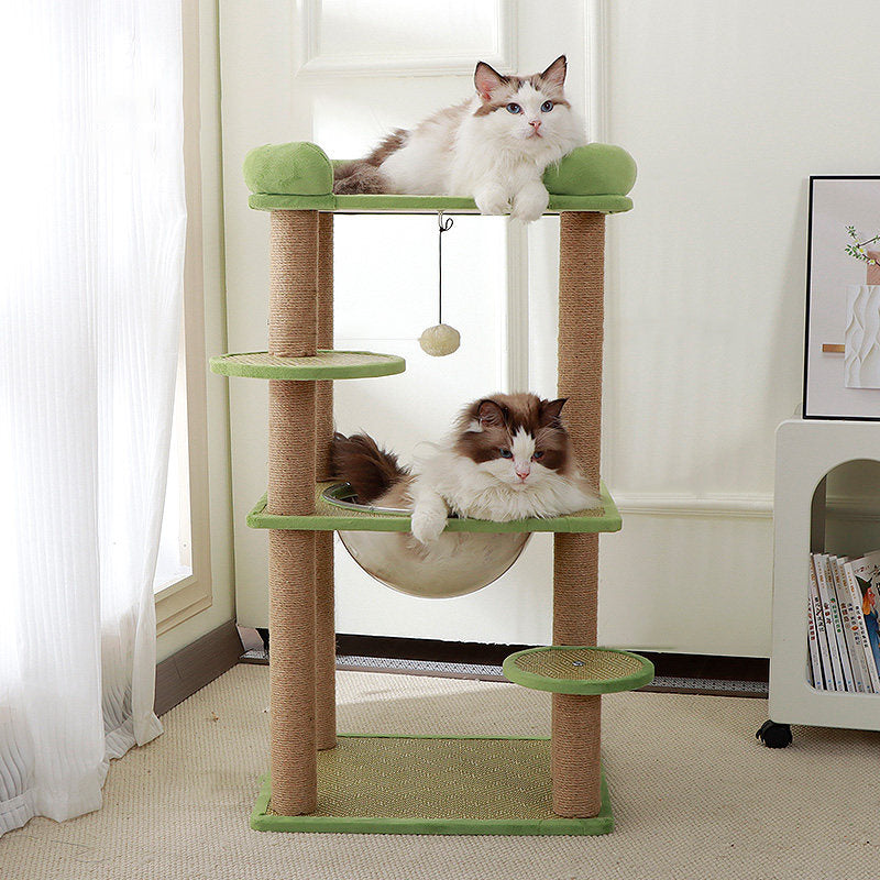 Contemporary Scandinavian Rectangular Particleboard Velvet Fabric Sisal Cat Tree 3-Perch For Bedroom
