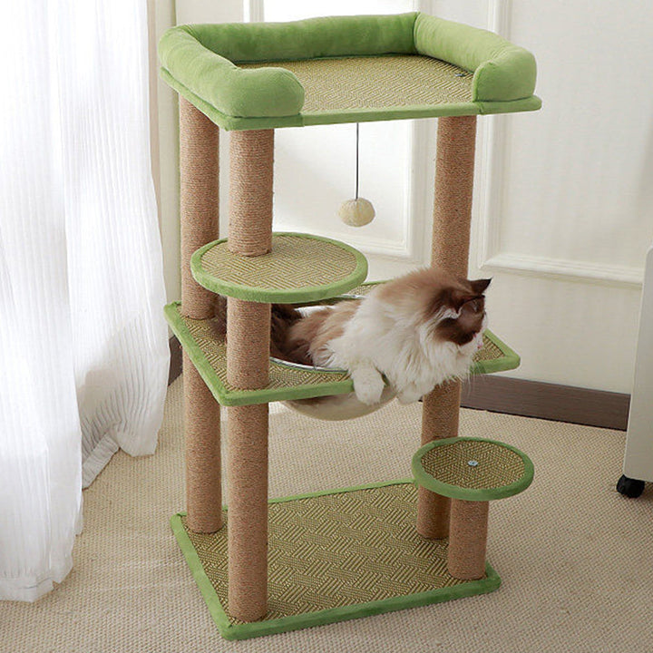 Contemporary Scandinavian Rectangular Particleboard Velvet Fabric Sisal Cat Tree 3-Perch For Bedroom