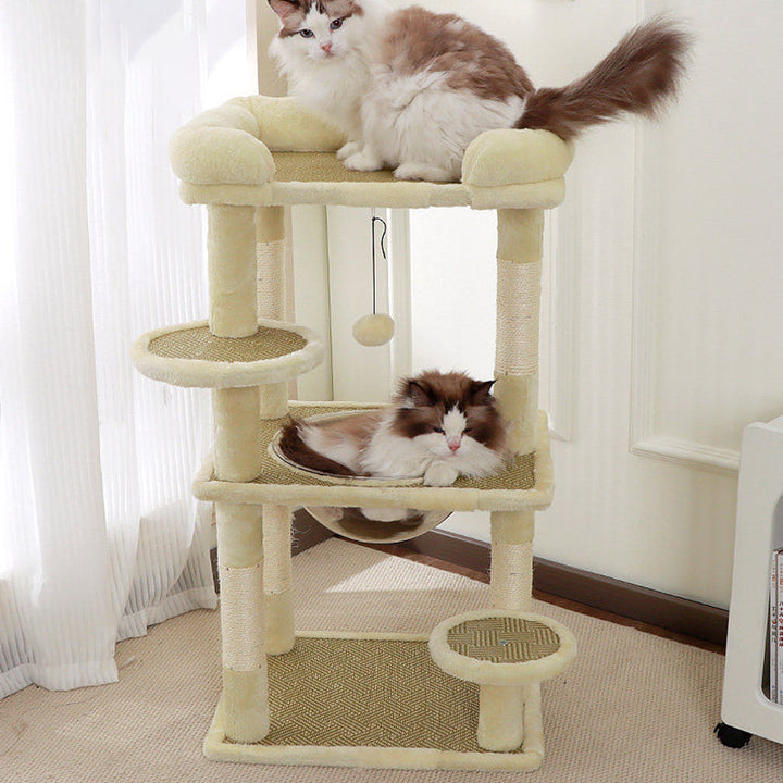 Contemporary Scandinavian Rectangular Particleboard Velvet Fabric Sisal Cat Tree 3-Perch For Bedroom