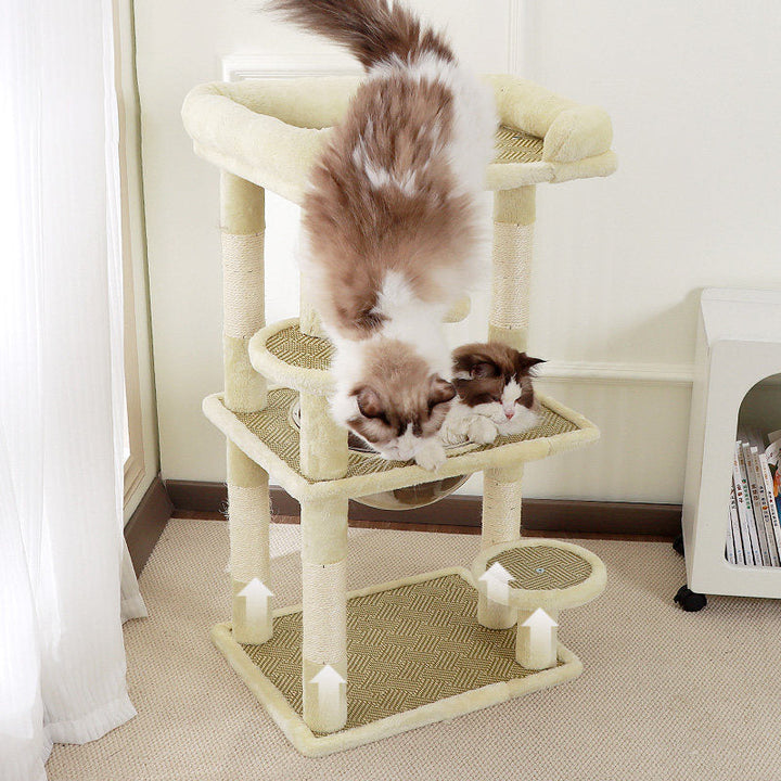 Contemporary Scandinavian Rectangular Particleboard Velvet Fabric Sisal Cat Tree 3-Perch For Bedroom