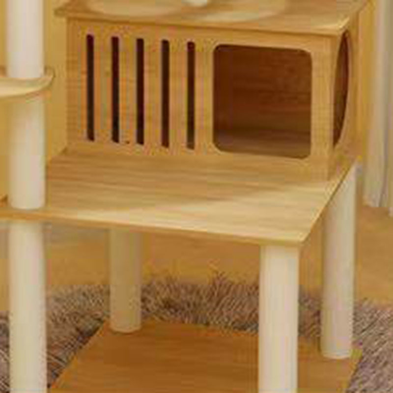 Contemporary Scandinavian Rectangular Medium-Density Fiberboard Velvet Fabric Hemp Rope Acrylic Cat Tree 3-Condo 4-Perch For Bedroom