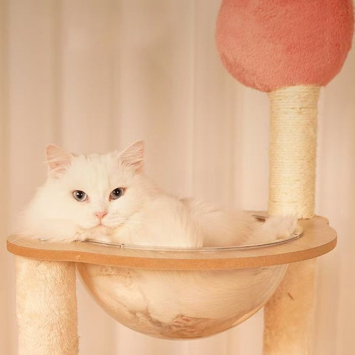 Contemporary Scandinavian Rectangular Medium-Density Fiberboard Velvet Fabric Hemp Rope Acrylic Cat Tree 3-Condo 4-Perch For Bedroom