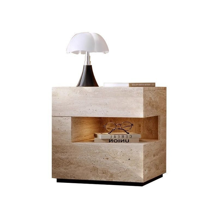 Traditional Vintage Rectangular Artificial Board Nightstand 2-Tier 2-Drawer For Bedroom