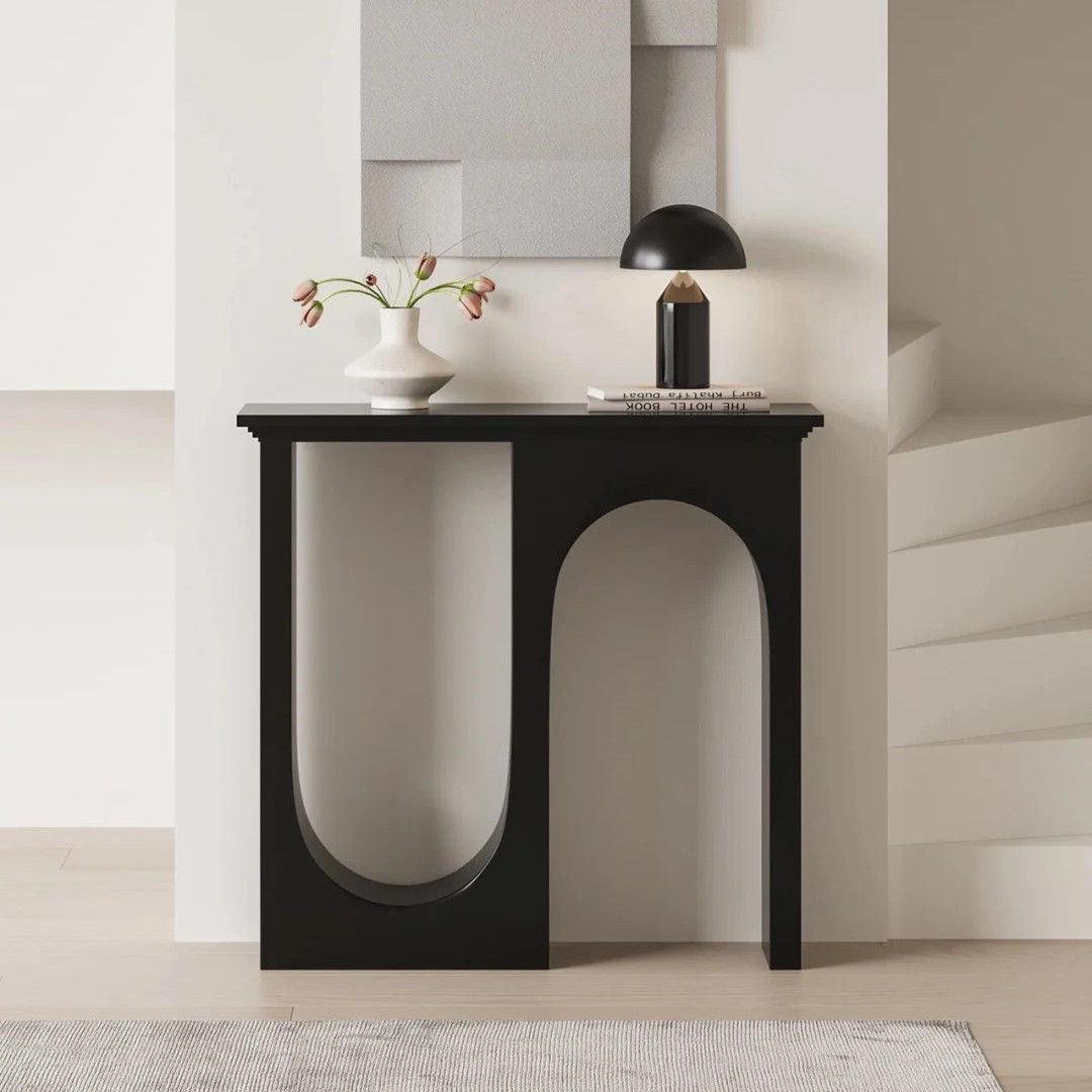 Modern Minimalist Rectangular Medium Density Fiberboard Console Table 3-Leg U-Shaped Design Durable For Entryways