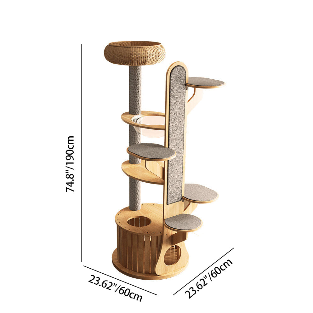 Modern Minimalist MDF Felt Round Cat Tree &amp; Condo 3-Condo 4-Perche 1-Scratching Board For Living Room