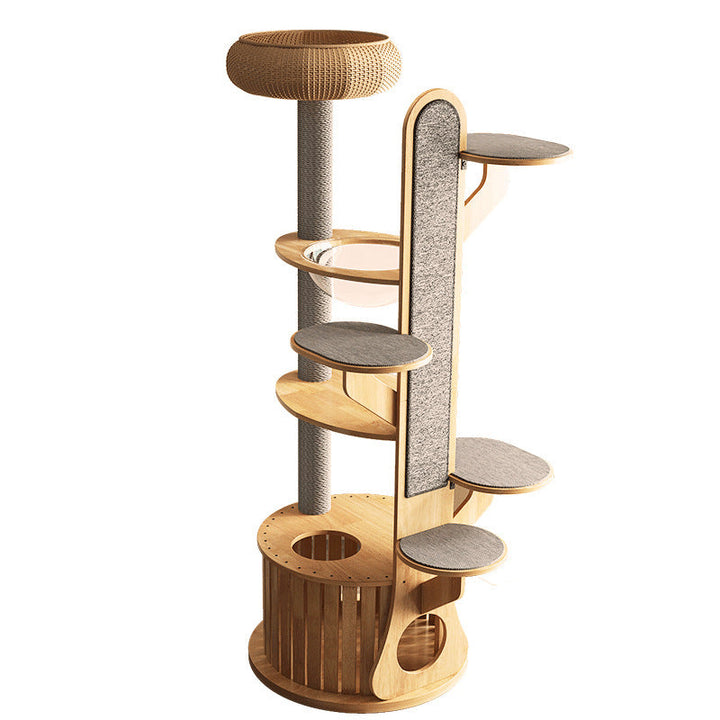 Modern Minimalist MDF Felt Round Cat Tree &amp; Condo 3-Condo 4-Perche 1-Scratching Board For Living Room