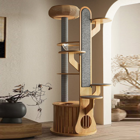 Modern Minimalist MDF Felt Round Cat Tree &amp; Condo 3-Condo 4-Perche 1-Scratching Board For Living Room