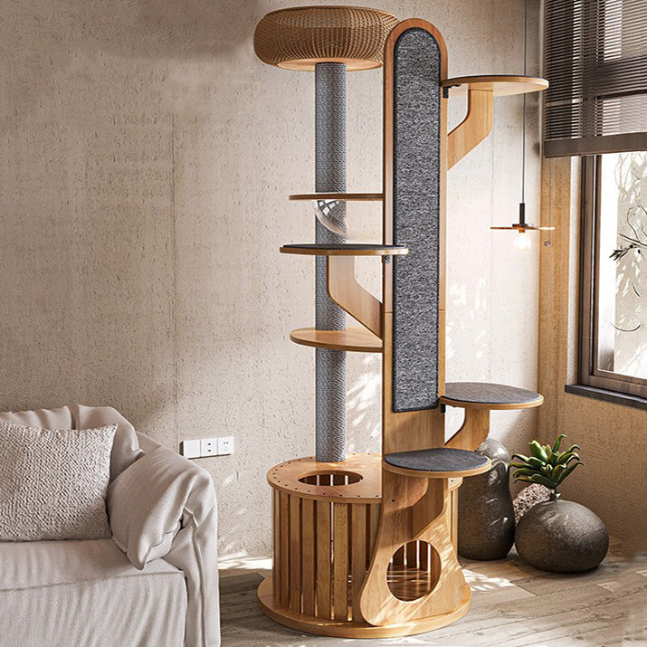 Modern Minimalist MDF Felt Round Cat Tree &amp; Condo 3-Condo 4-Perche 1-Scratching Board For Living Room