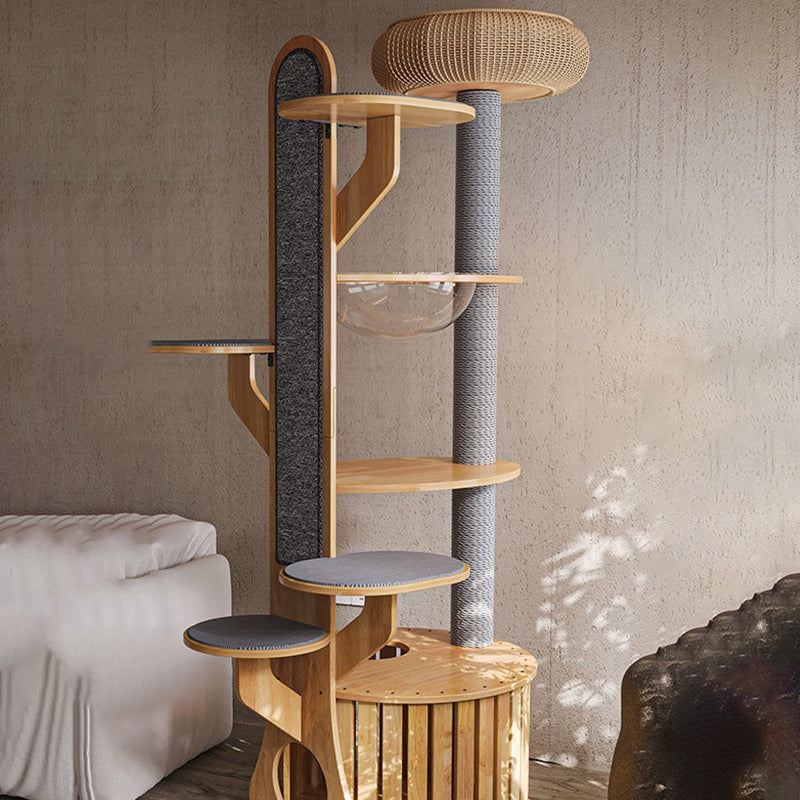 Modern Minimalist MDF Felt Round Cat Tree &amp; Condo 3-Condo 4-Perche 1-Scratching Board For Living Room