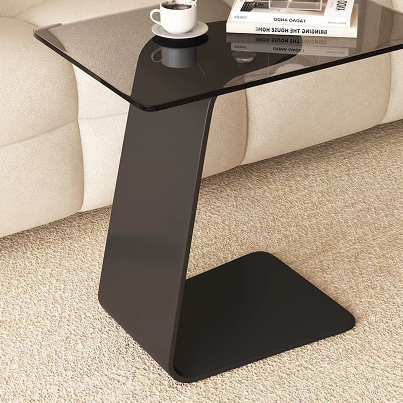 Modern Minimalist Tempered Glass &amp; Carbon Steel Rectangular C-Shaped End Table With 2-Tier Design For Living Room And Bedroom