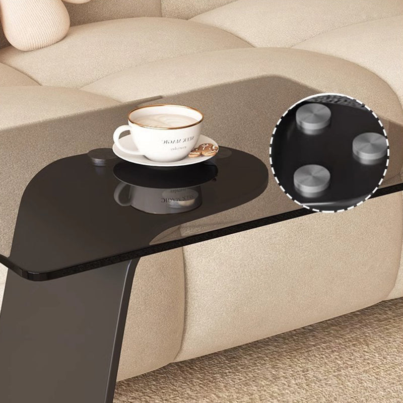 Modern Minimalist Tempered Glass &amp; Carbon Steel Rectangular C-Shaped End Table With 2-Tier Design For Living Room And Bedroom
