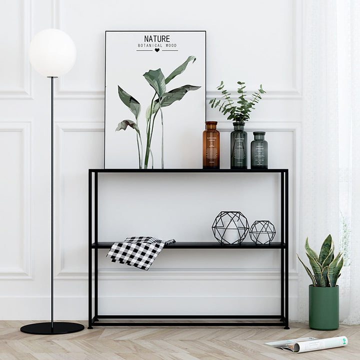 Modern Minimalist Rectangular Iron Bookshelf 2-Tier For Living Room
