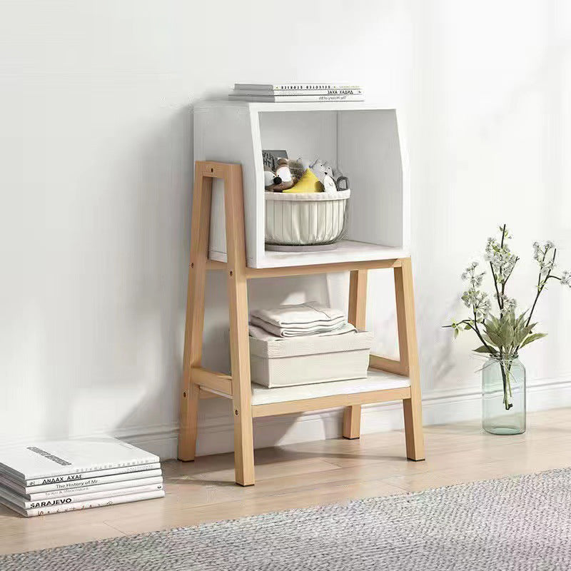 Modern Minimalist Square Pine Solid Wood Medium-Density Fiberboard Bookshelf 1/2-Cabinet For Living Room