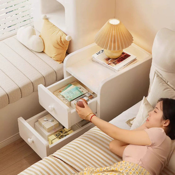 Modern Minimalist Rectangular Plywood Space-Saving Nightstand 1/2-Drawer For Bedroom