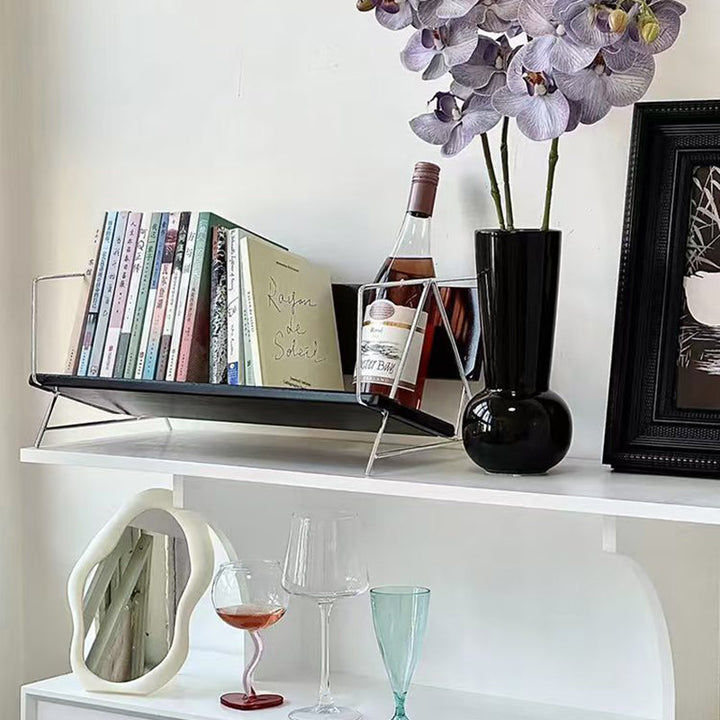 Modern Minimalist Rectangular Solid Wood Iron Bookshelves 4-Leg For Home Office