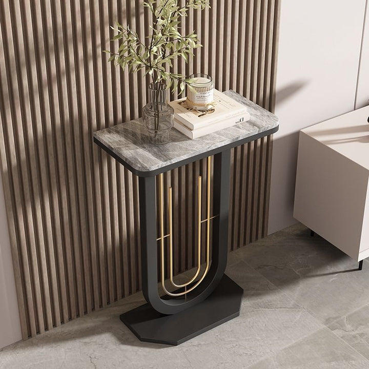 Modern Minimalist Rectangular Sintered Stone Carbon Steel Console Table 1-Tier For Entryways