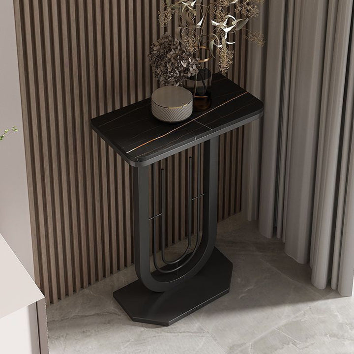 Modern Minimalist Rectangular Sintered Stone Carbon Steel Console Table 1-Tier For Entryways