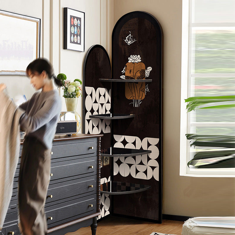Traditional Chinese Double-Arched Shape MDF Corner Shelf Unit 4-Tier For Living Room