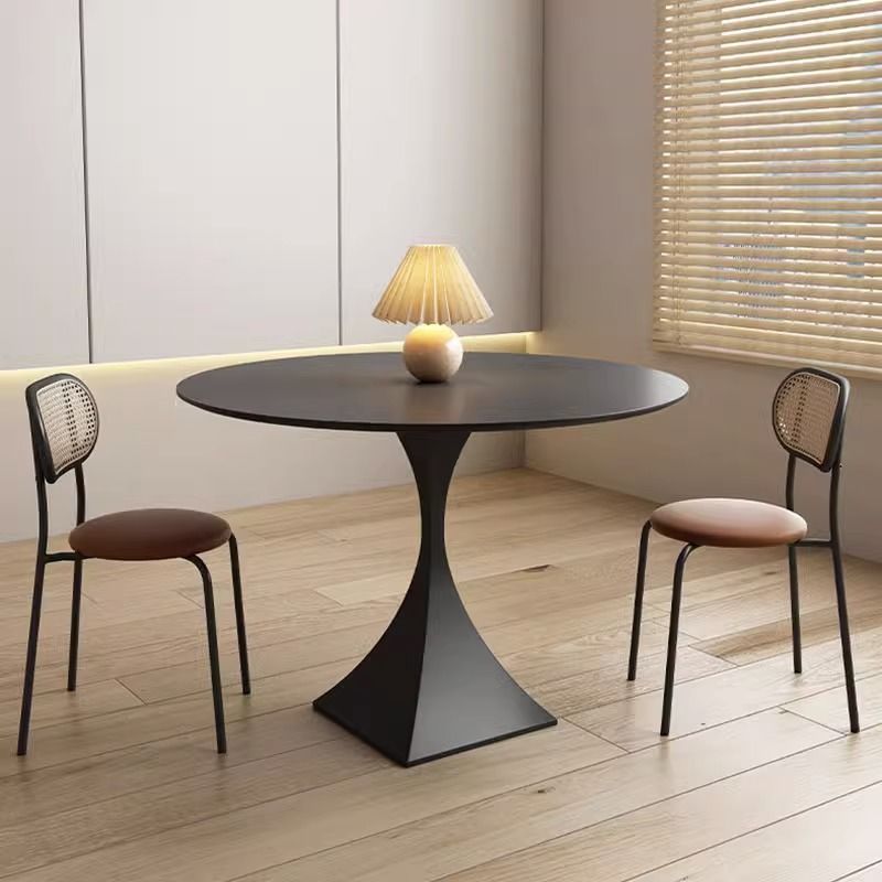 Modern Minimalist Round Ceramic Stone Slab Carbon Steel Dining Table for 2-8 Seats
