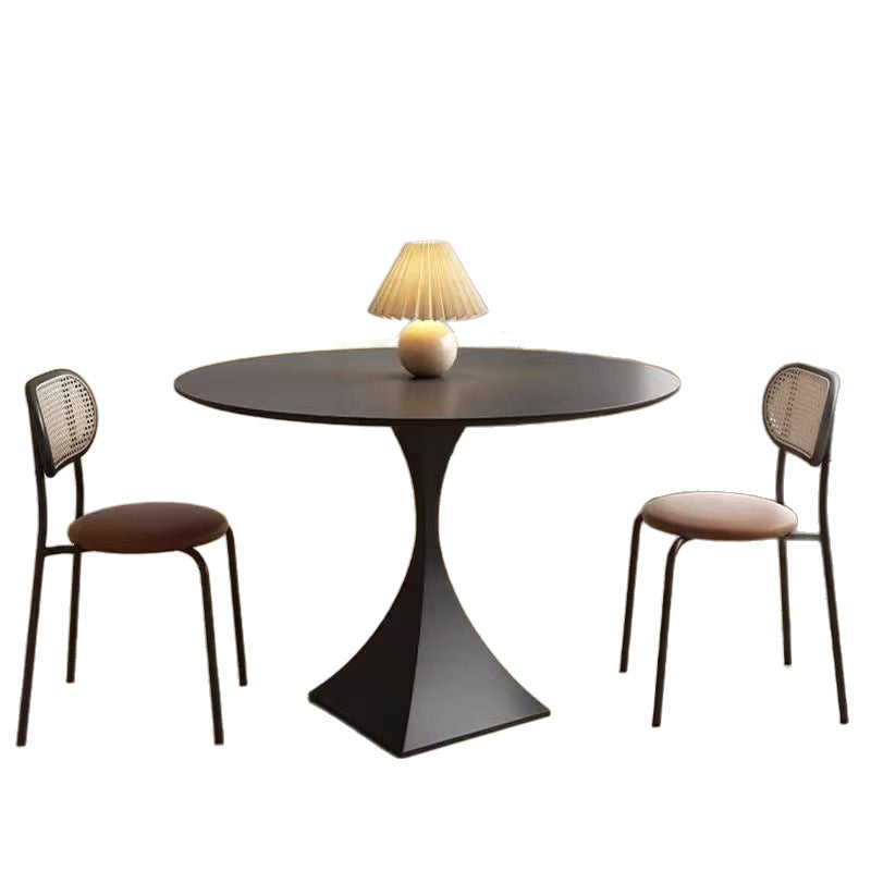 Modern Minimalist Round Ceramic Stone Slab Carbon Steel Dining Table for 2-8 Seats