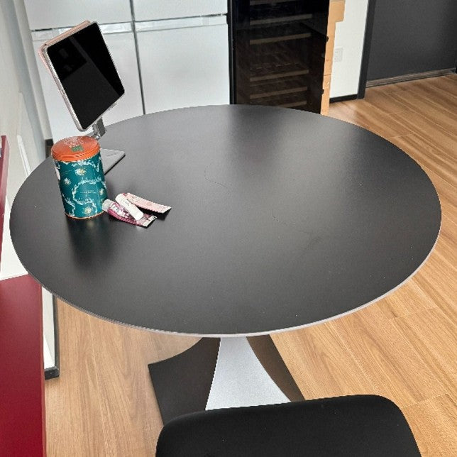 Modern Minimalist Round Ceramic Stone Slab Carbon Steel Dining Table for 2-8 Seats