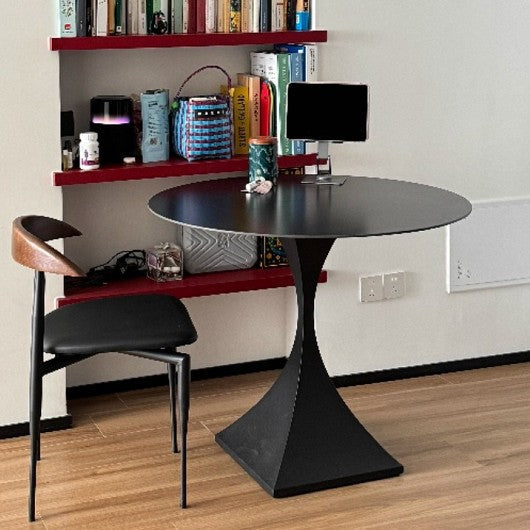 Modern Minimalist Round Ceramic Stone Slab Carbon Steel Dining Table for 2-8 Seats