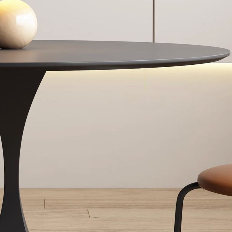 Modern Minimalist Round Ceramic Stone Slab Carbon Steel Dining Table for 2-8 Seats
