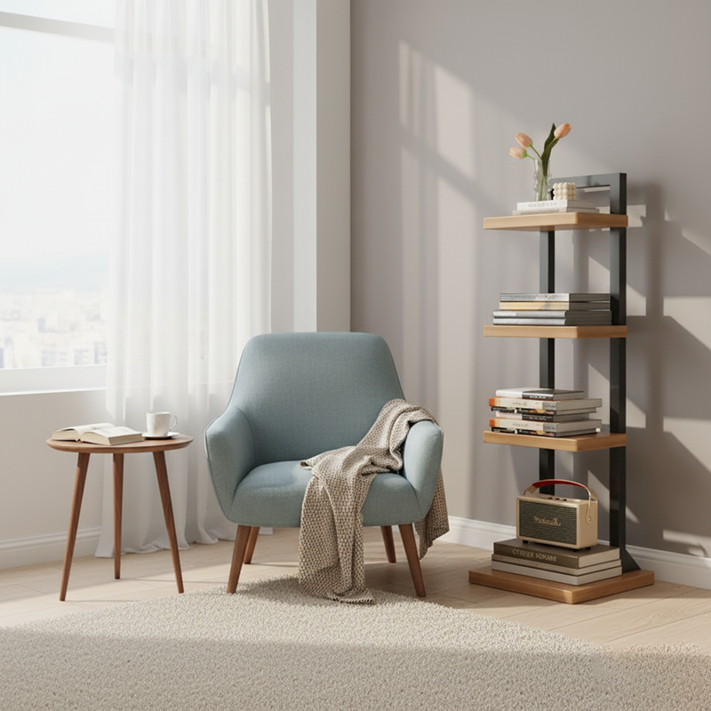 Modern Minimalist Square Rectangular Particle Board Steel Pipe Bookshelf 4/6/8/10-Tier For Living Room