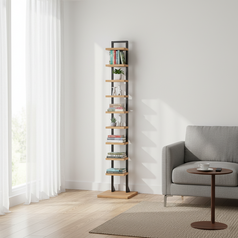 Modern Minimalist Square Rectangular Particle Board Steel Pipe Bookshelf 4/6/8/10-Tier For Living Room