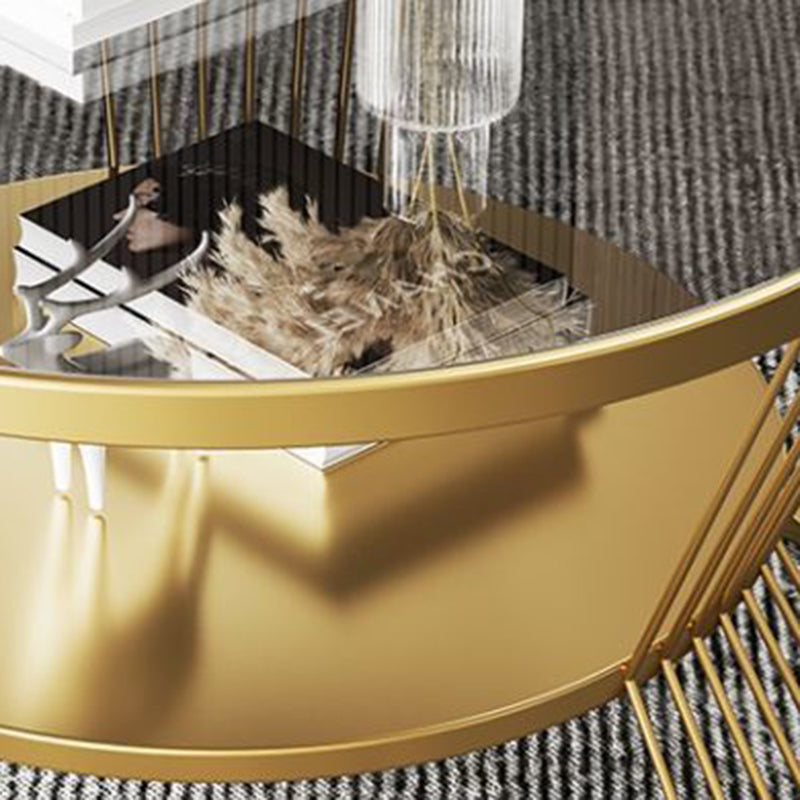 Modern Minimalist Round Tempered Glass Iron Coffee Table 2-Tier For Living Room