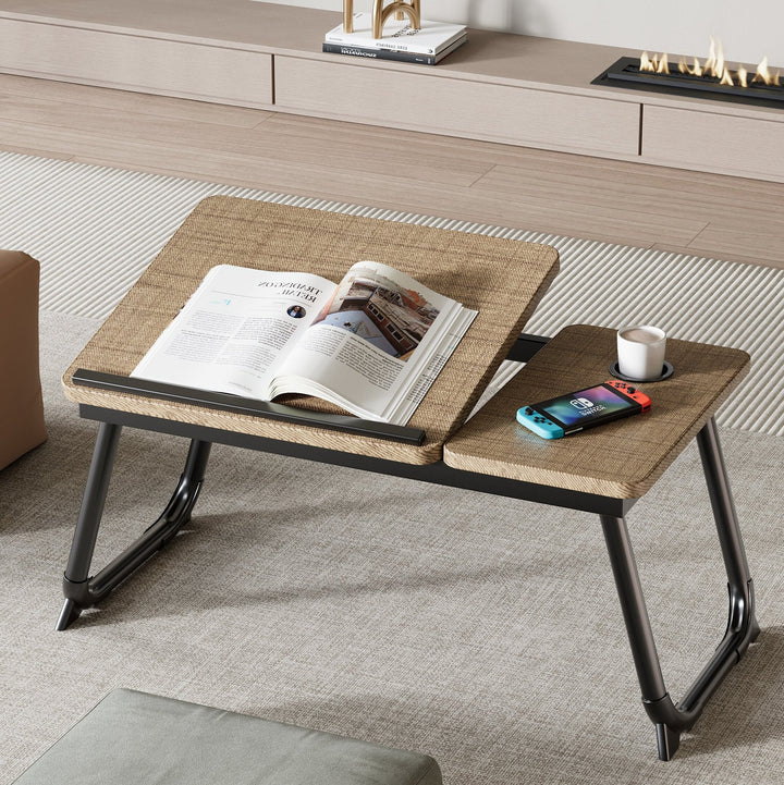 Contemporary Nordic Carbon Steel MDF Rectangular Desks Foldable Angle Adjustable 2-Tray Saucer For Study