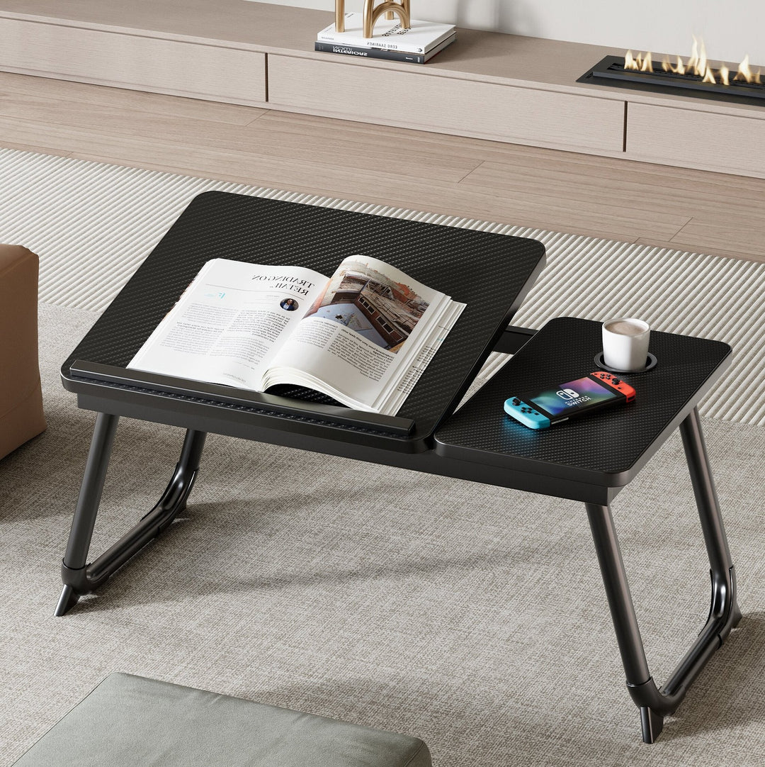 Contemporary Nordic Carbon Steel MDF Rectangular Desks Foldable Angle Adjustable 2-Tray Saucer For Study
