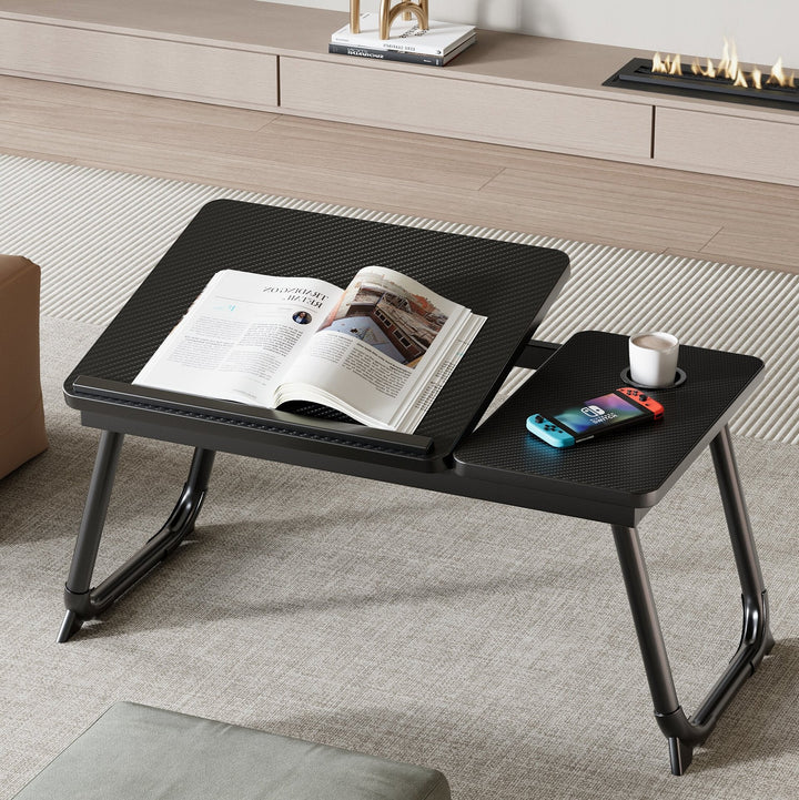 Contemporary Nordic Carbon Steel MDF Rectangular Desks Foldable Angle Adjustable 2-Tray Saucer For Study